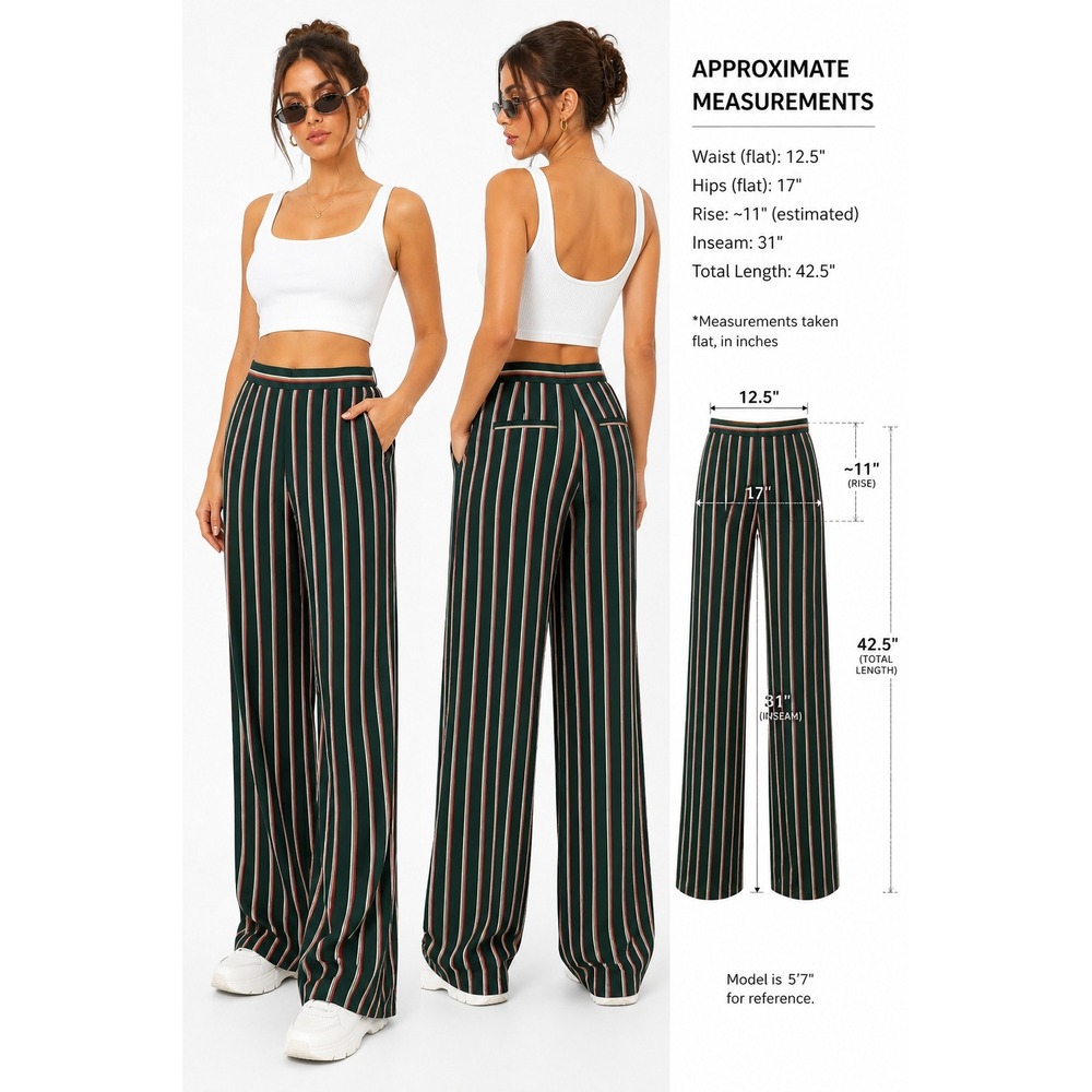 Forever 21 Striped Wide Leg Pants Green Stretch High Rise NWOT